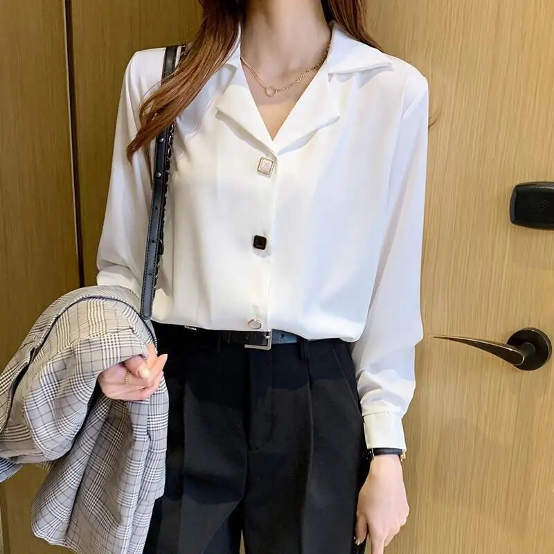 Jesenska, elegantna dugmad, jednobojna, polo-izrez, ženska odjeća s dugim rukavima Femme Basic bluza za sve kombinacije Ženske jednostavne majice