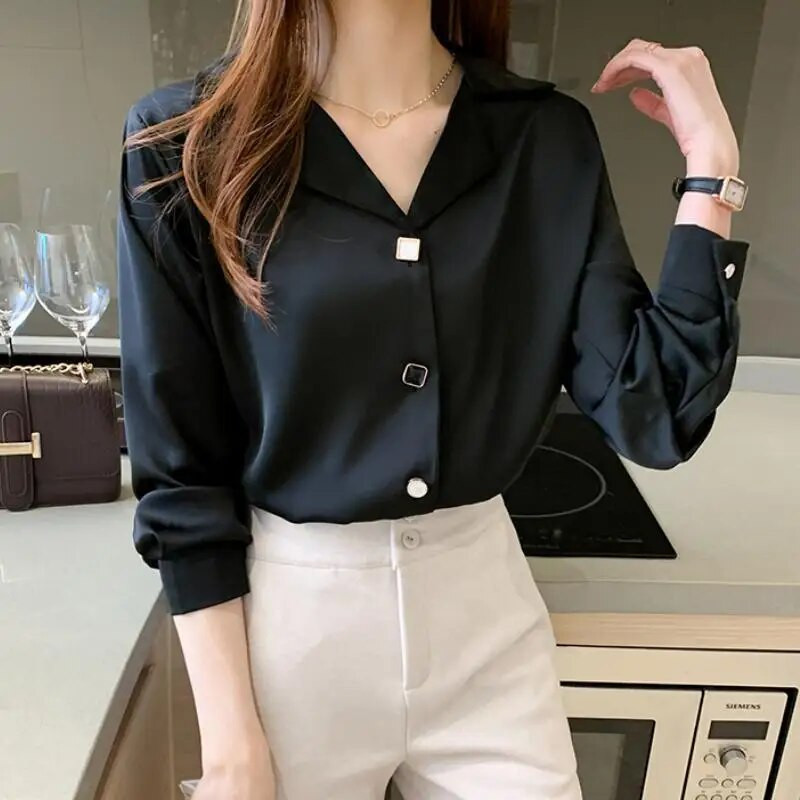 Jesenska, elegantna dugmad, jednobojna, polo-izrez, ženska odjeća s dugim rukavima Femme Basic bluza za sve kombinacije Ženske jednostavne majice