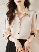 H Han karalienė korėjiečių rudeniniai blusai, moteriški vintažiniai atlasiniai spalvoti palaidinukai, šifoniniai ilgomis rankovėmis, laisvalaikio palaidinė, darbo drabužiai biuro marškiniai