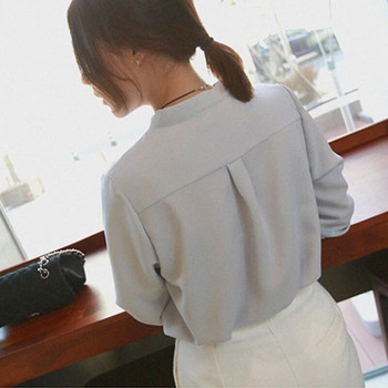Дамски ризи с дълъг ръкав Едноцветна бяла шифонена офис блуза Дамски дрехи Дамски топове и блузи Blusas Mujer De Moda 2023 A403