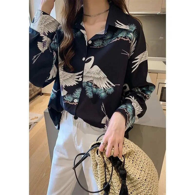 Νέο γυναικείο πουκάμισο με στάμπα ρετρό γεύσεων Γυναικείο πουκάμισο μακρυμάνικο σιφόν Bohemian γυναικεία μπλούζα Γυναικεία πουκάμισα υψηλής ποιότητας