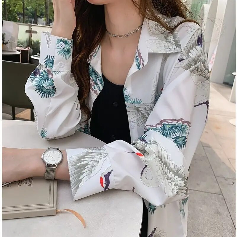 Νέο γυναικείο πουκάμισο με στάμπα ρετρό γεύσεων Γυναικείο πουκάμισο μακρυμάνικο σιφόν Bohemian γυναικεία μπλούζα Γυναικεία πουκάμισα υψηλής ποιότητας