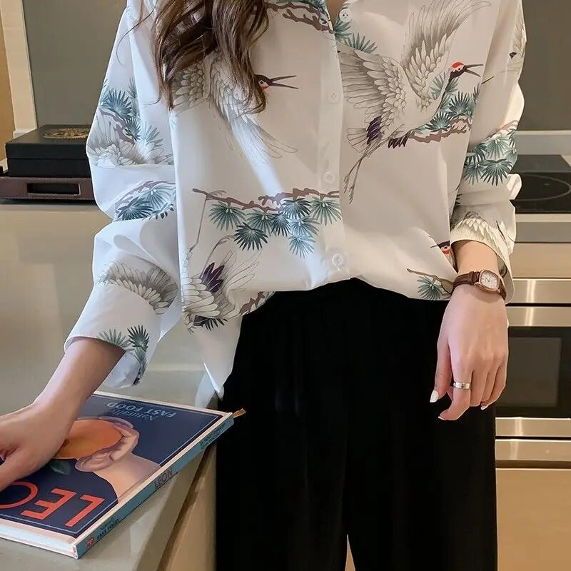 Νέο γυναικείο πουκάμισο με στάμπα ρετρό γεύσεων Γυναικείο πουκάμισο μακρυμάνικο σιφόν Bohemian γυναικεία μπλούζα Γυναικεία πουκάμισα υψηλής ποιότητας