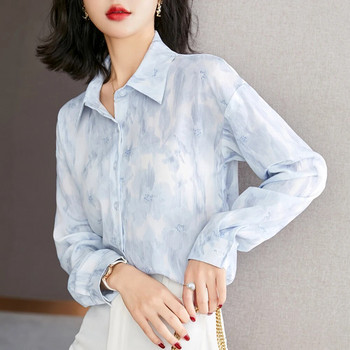 2023 г. Нова шифонена блуза с щампи за жени, широки ризи с дълъг ръкав, горнища, дамски ежедневни модни дамски дрехи