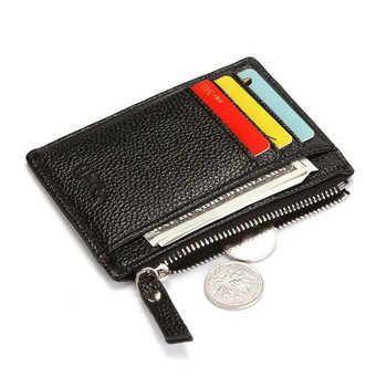 Μίνι τσάντα κάρτας με φερμουάρ Slim ID Τραπεζικό πορτοφόλι Πορτοφόλι Πιστωτικό Organizer Φορητό μικρό λεπτό εξαιρετικά λεπτό τσαντάκι για άνδρες Μαύρο