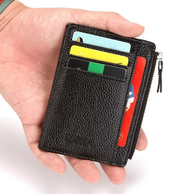 Mini Zipper Card Bag Slim ID Bank Purse Wallet Credit Organizer Portable Small Slim Ultra-thin Short Purse for Men Black