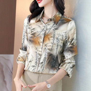 Модни дамски ризи с щампа на цветя Ежедневни сатенени блузи с дълъг ръкав Дамски ретро копринени ризи Топове Blusas Mujer De Moda 2024