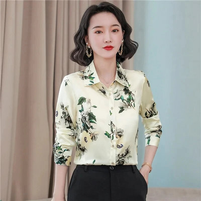 Divatos, virágmintás női ingek, hosszú ujjú, alkalmi szatén blúzok, női vintage selyemingek felsők Blusas Mujer De Moda 2024