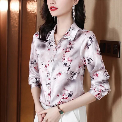 Divatos, virágmintás női ingek, hosszú ujjú, alkalmi szatén blúzok, női vintage selyemingek felsők Blusas Mujer De Moda 2024