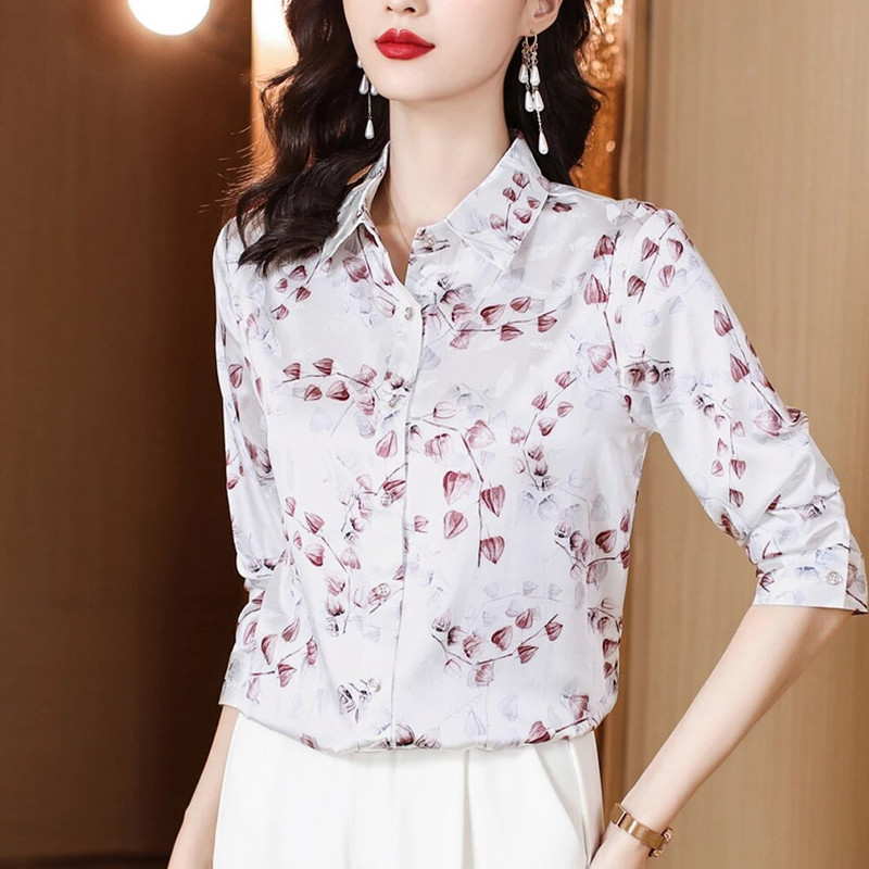 Divatos, virágmintás női ingek, hosszú ujjú, alkalmi szatén blúzok, női vintage selyemingek felsők Blusas Mujer De Moda 2024