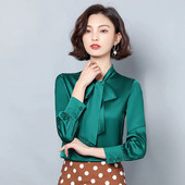 Elegantne satenske svilene mašne Ženske košulje i bluze dugih rukava Korejska moda Vintage uredske dame Basic Tops Ženska ležerna odjeća