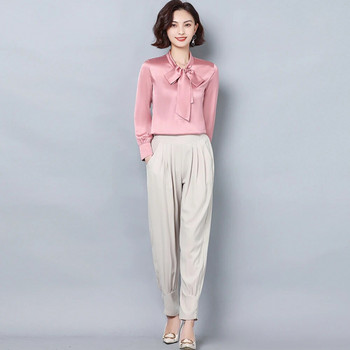 Елегантни сатенени копринени дамски ризи и блузи с дълъг ръкав, корейска мода, ретро, офис дами, основни горнища, дамски ежедневни дрехи
