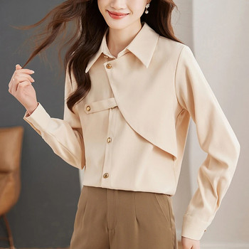 2024 модни нови пролетни неправилен дизайн Дамски блузи с дълъг ръкав Свободни шик копчета Ежедневни дамски ризи Елегантни едноцветни топове