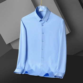 Висококачествени еластични мъжки ризи против бръчки, ризи с дълъг ръкав за мъже, тънка социална бизнес блуза, едноцветна риза 6XL