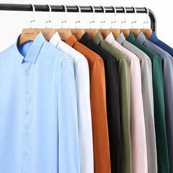 Висококачествени еластични мъжки ризи против бръчки, ризи с дълъг ръкав за мъже, тънка социална бизнес блуза, едноцветна риза 6XL