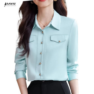 NAVIU Светлозелена риза Дамска нова есенна мода 2023 Темперамент Fromal Блузи с дълъг ръкав Офис Дамски работни блузи Бели