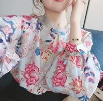 Ženske košulje Proljeće Ljeto Novi cvjetni print Vintage duge lampion rukave i samostojeći izrez Maxi Elegantne lijepe košulje Bluze NS709