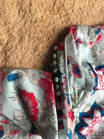 Γυναικεία πουκάμισα Άνοιξη Καλοκαίρι Νέο Floral print Vintage μακρυμάνικο φαναράκι με λαιμόκοψη Maxi κομψά πουκάμισα μπλούζες NS709