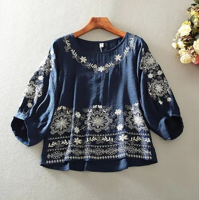 Ženska proljeće ljeto vintage pamučna košulja s vezom ženska ležerna opuštena šik pamučna bluza tb060