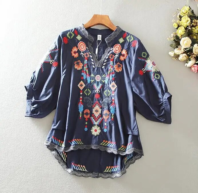 Moteriški pavasario vasaros ir kaklo siuvinėjimo marškiniai moteriški vintažiniai nacionaliniai laisvi laisvalaikio marškinių palaidinė TB1341