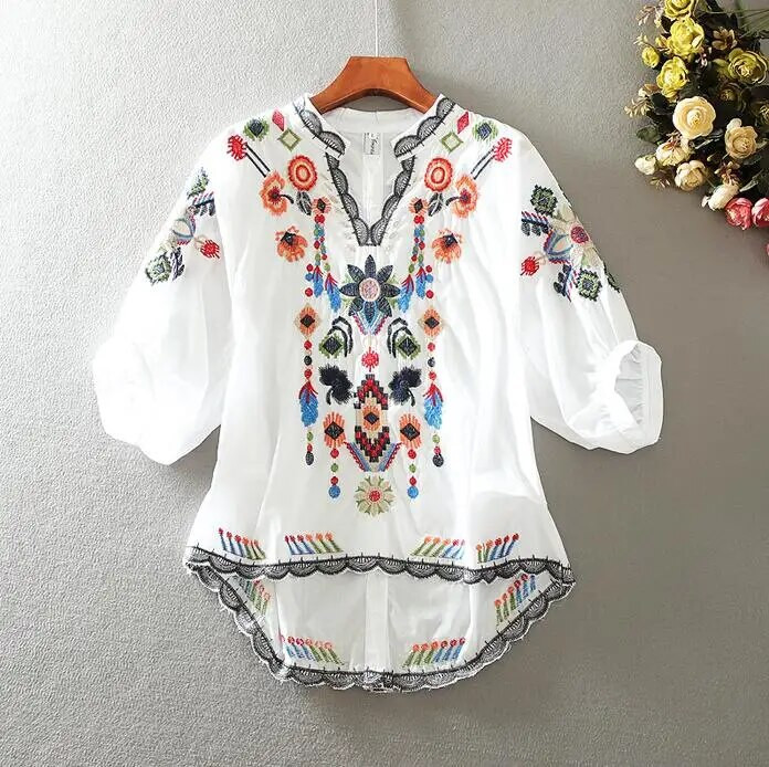 Moteriški pavasario vasaros ir kaklo siuvinėjimo marškiniai moteriški vintažiniai nacionaliniai laisvi laisvalaikio marškinių palaidinė TB1341