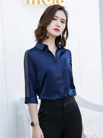 Δαντελένια μπλούζα με μισό μανίκι για γυναίκες Casual πουκάμισα Κούφια μπλούζα Μαύρα λευκά OL πουκάμισα μπλε ναυτικό ροζ Υψηλής ποιότητας Stain Plus Size