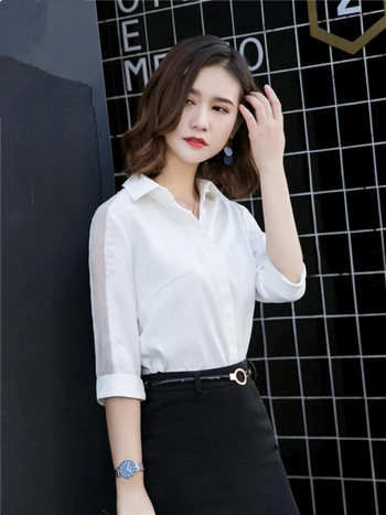 Дантелена блуза с половин ръкав за жени Ежедневни ризи Кухи горнища Черни бели OL Ризи Тъмносини Розови Висококачествени петна Плюс размер