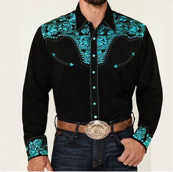 Мъжка ретро западна мексико хавайска риза за мъже, флорални 3D щампи с дълъг ръкав, модни дизайнерски проветриви дрехи за мъжко облекло