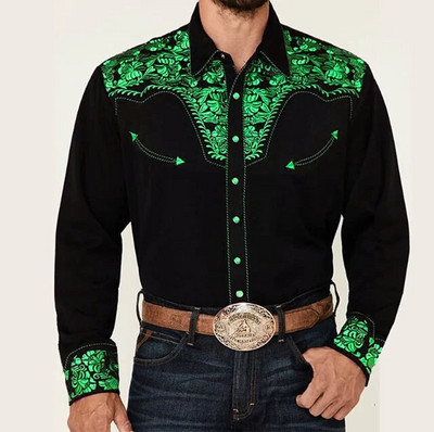 Cămașă Retro Western Mexico Hawaii pentru bărbați cu imprimeuri florale 3D cu mânecă lungă de designer de modă Ventilați haine pentru îmbrăcăminte pentru bărbați