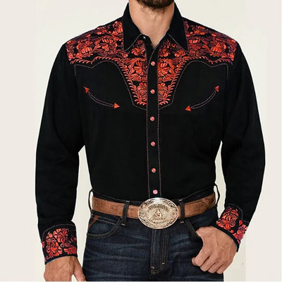 Cămașă Retro Western Mexico Hawaii pentru bărbați cu imprimeuri florale 3D cu mânecă lungă de designer de modă Ventilați haine pentru îmbrăcăminte pentru bărbați