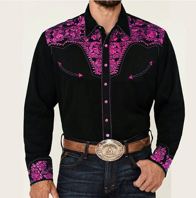 Cămașă Retro Western Mexico Hawaii pentru bărbați cu imprimeuri florale 3D cu mânecă lungă de designer de modă Ventilați haine pentru îmbrăcăminte pentru bărbați