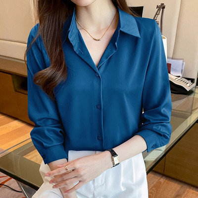 Modne, elegantne satenske košulje, jednobojne ženske košulje, kauzalne ženske bluze, 2023, proljeće, majice dugih rukava, majice Blusas Mujer