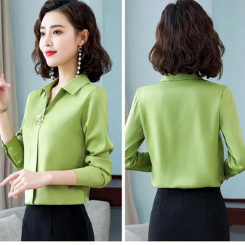 Γυναικεία Ρούχα Νέα Λεπτά Ανοιξιάτικα Φθινοπωρινά All-Match Κορεάτικο μακρυμάνικο πουκάμισο με κουμπιά μασίφ πόλο μπλούζα με λαιμόκοψη Τάση μόδας