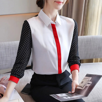 Офис дама Свободни модни дантелени шифонени ризи Пролетни нови райета пачуърк Проста ежедневна блуза Дамско облекло
