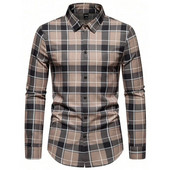 7 Styles 2023 Őszi új ingek Kiváló minőségű kockás csíkos karcsúsított alkalmi férfi ingek