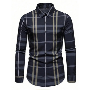 7 стила 2023 Есенни нови ризи Висококачествени карирани райета Slim Fit Ежедневни мъжки ризи
