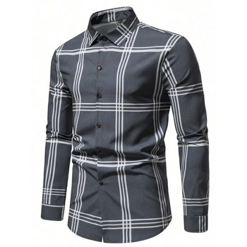 7 στυλ 2023 Φθινοπωρινά νέα πουκάμισα Υψηλής ποιότητας καρό ρίγες Slim Fit Casual ανδρικά πουκάμισα