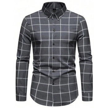 7 стила 2023 Есенни нови ризи Висококачествени карирани райета Slim Fit Ежедневни мъжки ризи