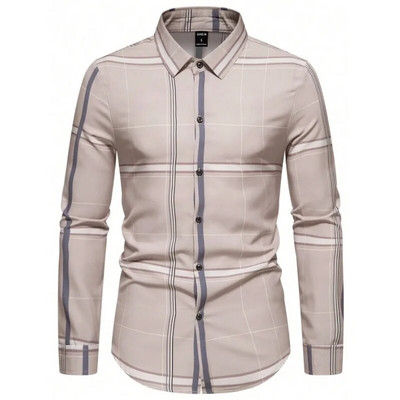 7 Styles 2023 Őszi új ingek Kiváló minőségű kockás csíkos karcsúsított alkalmi férfi ingek
