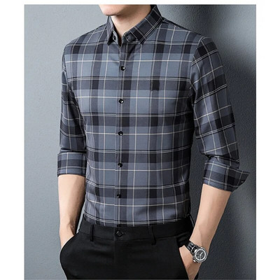 7 Styles 2023 Őszi új ingek Kiváló minőségű kockás csíkos karcsúsított alkalmi férfi ingek