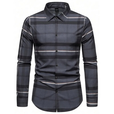 7 Styles 2023 Őszi új ingek Kiváló minőségű kockás csíkos karcsúsított alkalmi férfi ingek