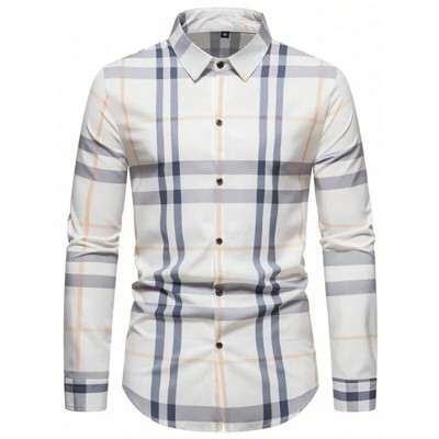 7 Styles 2023 Őszi új ingek Kiváló minőségű kockás csíkos karcsúsított alkalmi férfi ingek