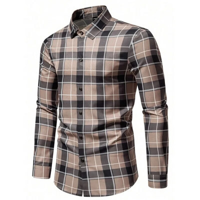 7 Styles 2023 Őszi új ingek Kiváló minőségű kockás csíkos karcsúsított alkalmi férfi ingek