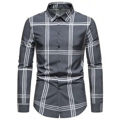 7 Styles 2023 Őszi új ingek Kiváló minőségű kockás csíkos karcsúsított alkalmi férfi ingek