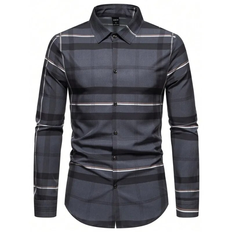 7 Styles 2023 Őszi új ingek Kiváló minőségű kockás csíkos karcsúsított alkalmi férfi ingek