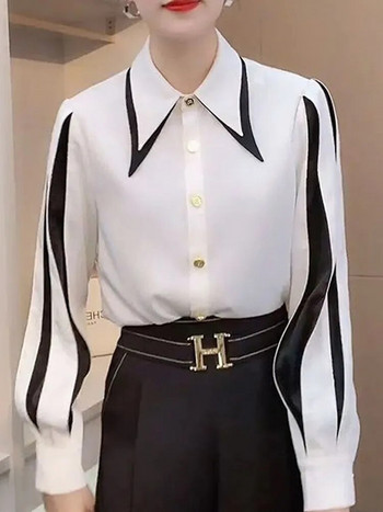 Άνοιξη Φθινόπωρο Κομψή διακόσμηση σε φωτεινή γραμμή Μακρυμάνικο πουκάμισο μόδας απλό γραφείο Γυναικεία μπλούζα γυναικεία μπλουζάκια All-match