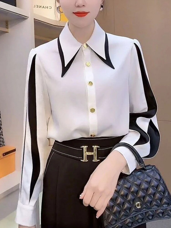 Proljeće jesen Elegantna košulja dugih rukava svijetle linije, modna jednostavna uredska ženska bluza Ženske majice za sve
