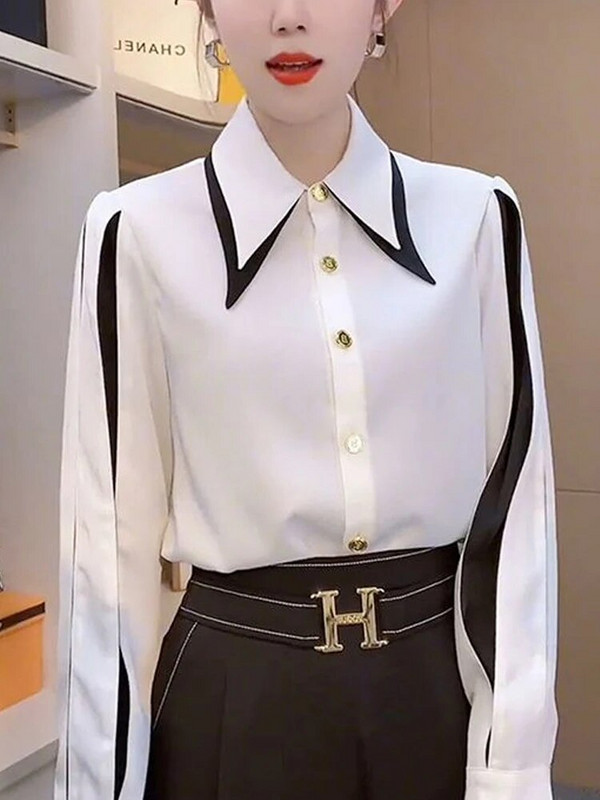 Proljeće jesen Elegantna košulja dugih rukava svijetle linije, modna jednostavna uredska ženska bluza Ženske majice za sve