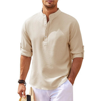 2024 Нова мъжка ежедневна блуза Памучна ленена риза Свободни горнища Тениска с дълъг ръкав Пролет Есен Ежедневни красиви мъжки ризи