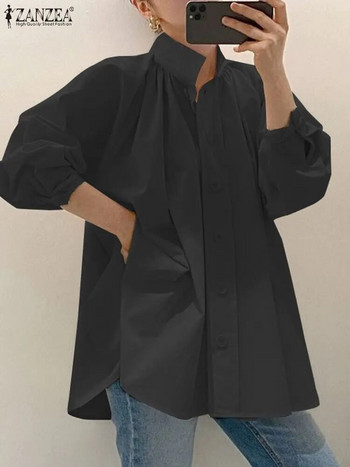ZANZEA Модна плисирана блуза Дамски ризи с дълъг ръкав Елегантни копчета Blusas Femme Работна OL риза Туника Топове с големи размери 2023